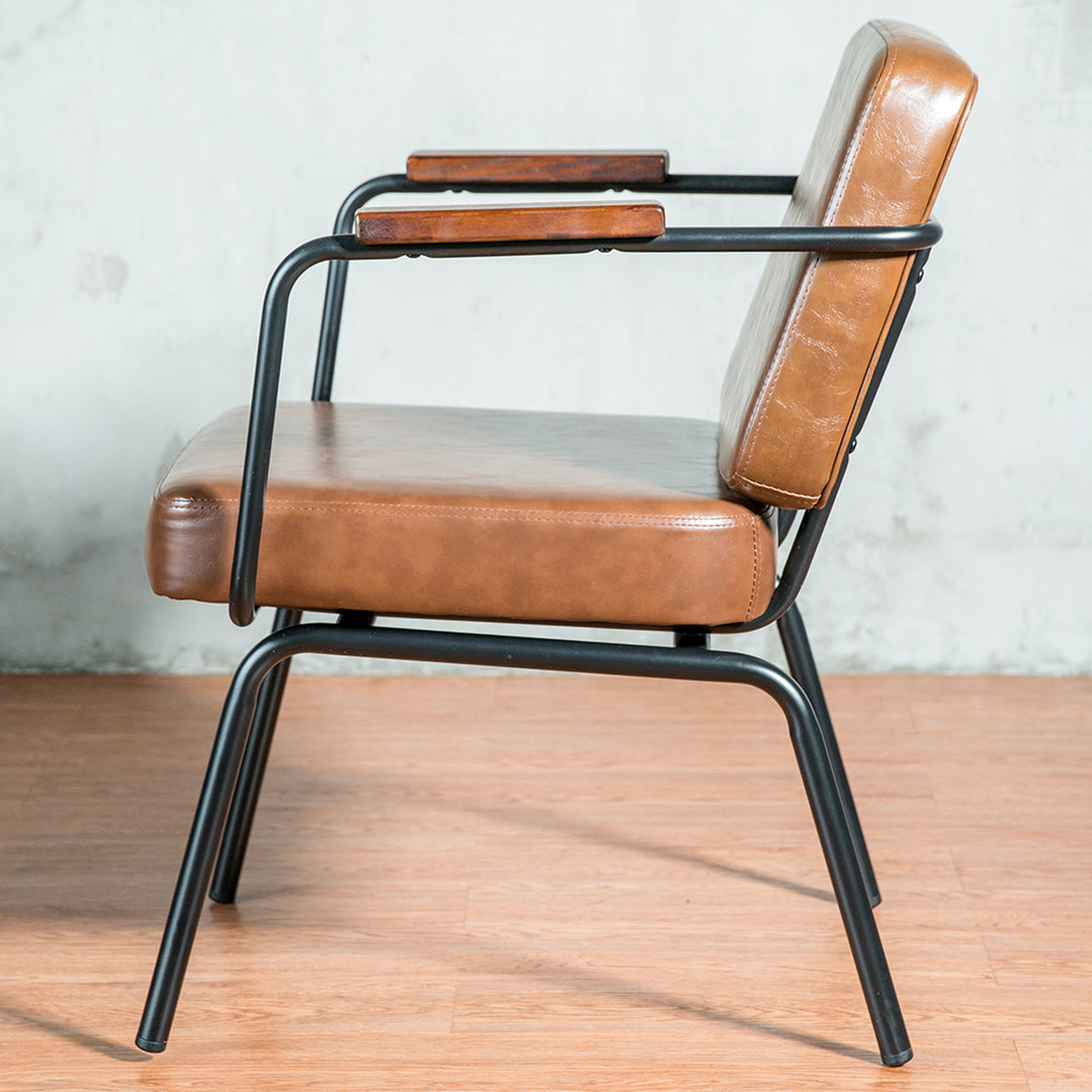 Industrial pu leather dining chair pullman in close up details.