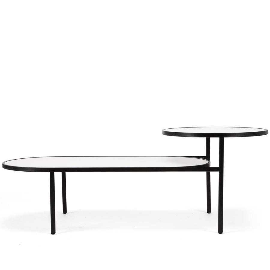 Industrial steel coffee table bds in white background.