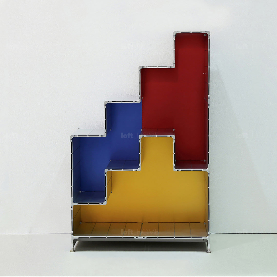 Industrial aluminium bookshelf cube in still life.