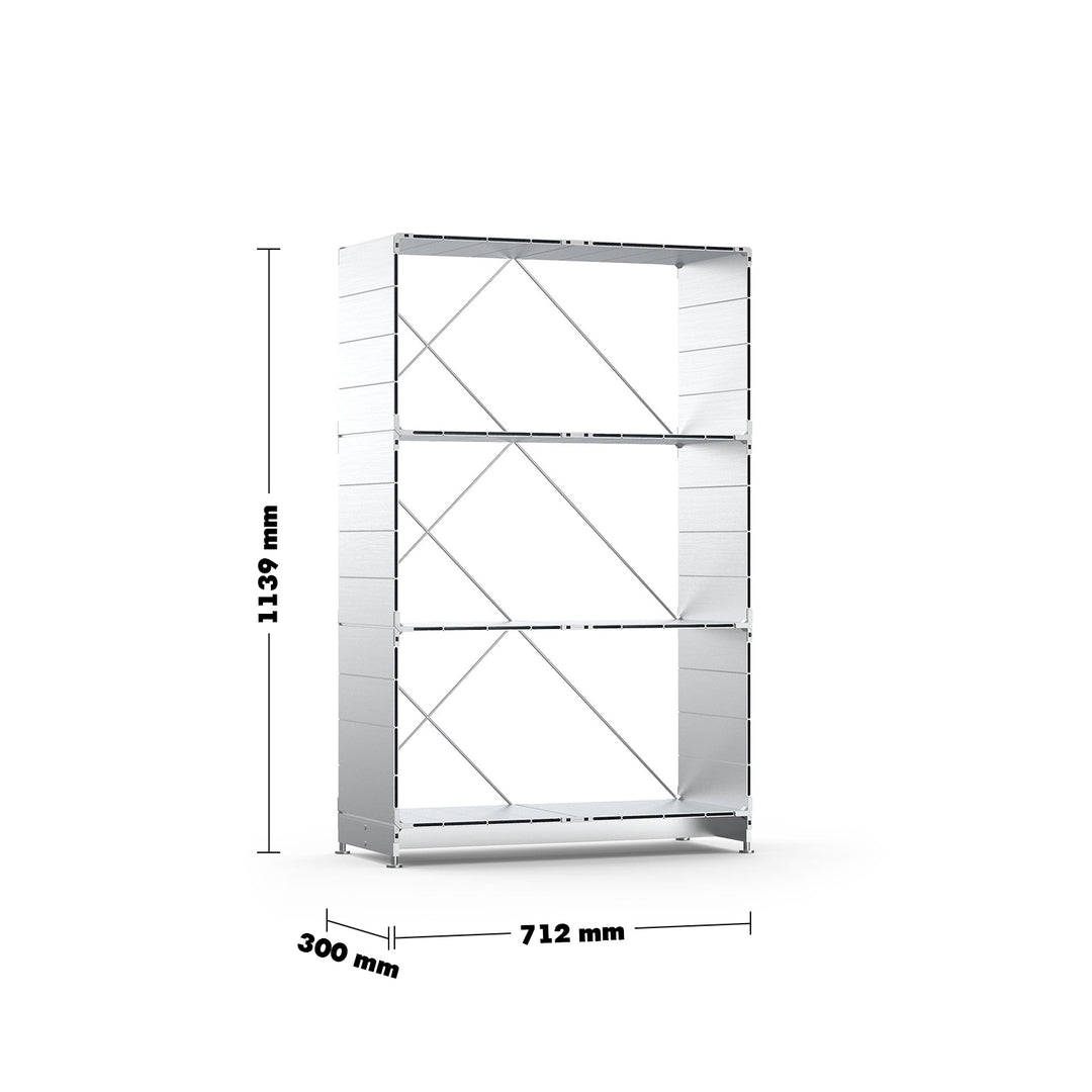 Industrial aluminium bookshelf cube size charts.