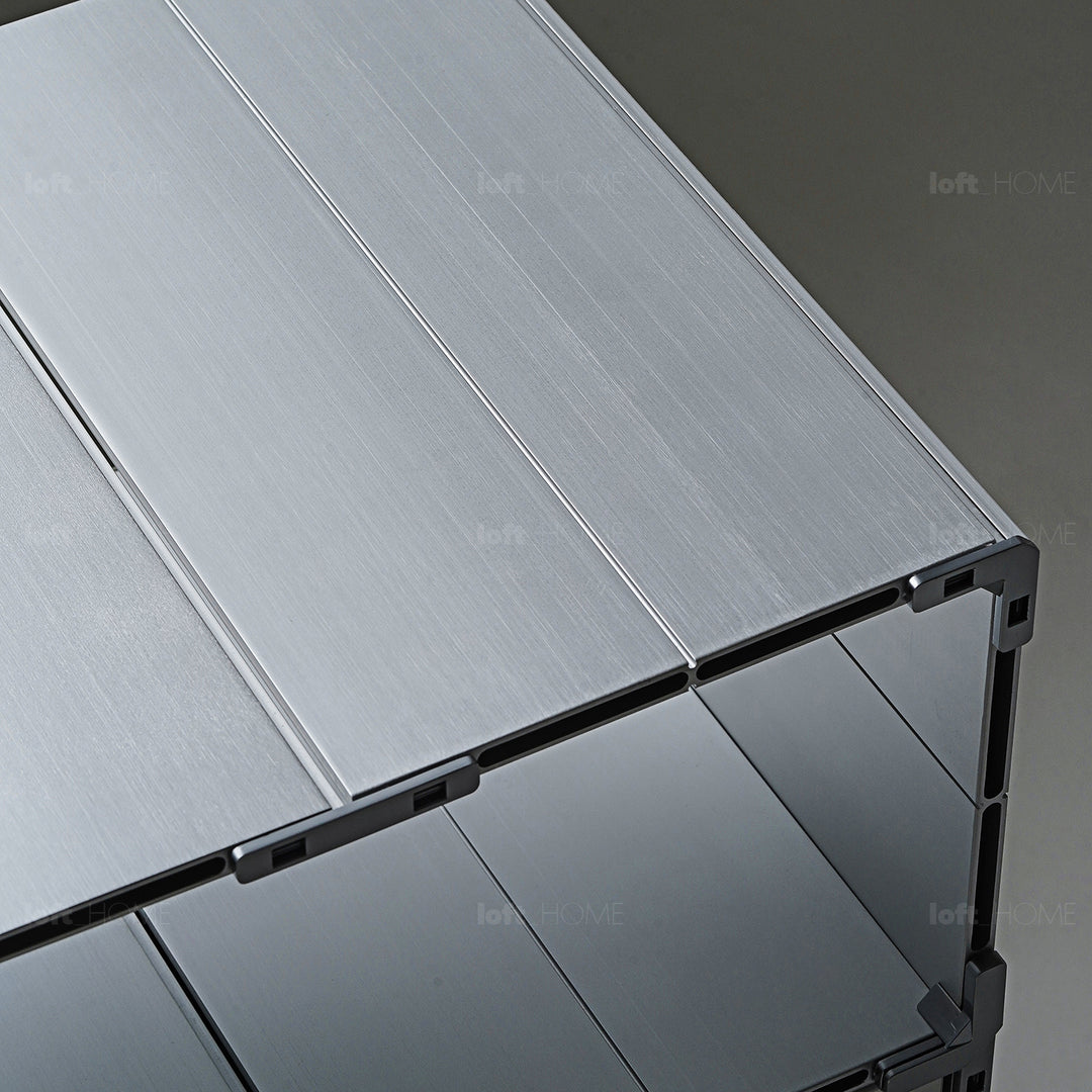 Industrial aluminium bookshelf cube color swatches.