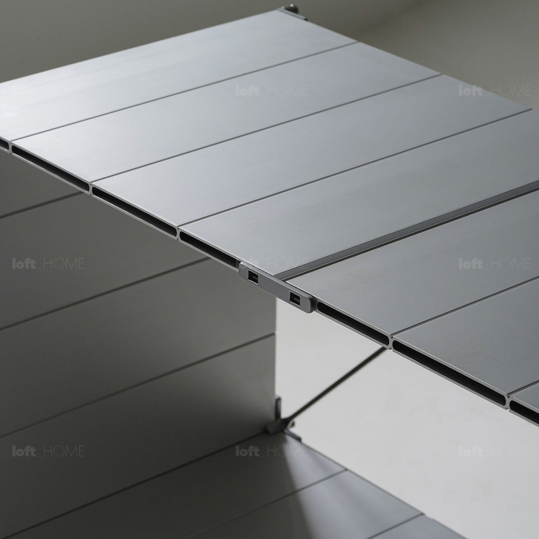 Industrial aluminium bookshelf cube material variants.