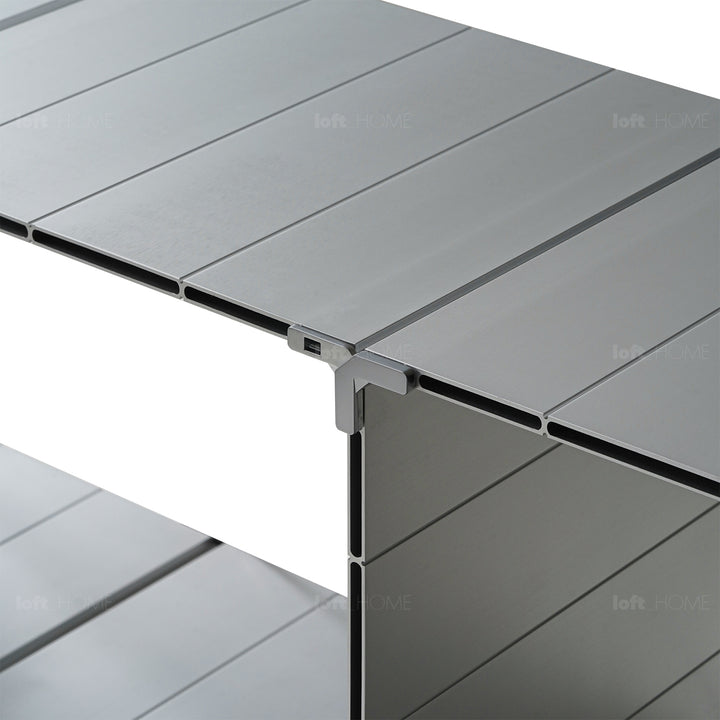 Industrial aluminium bookshelf cube in real life style.