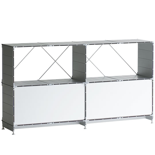 Industrial aluminium side cabinet cube in white background.