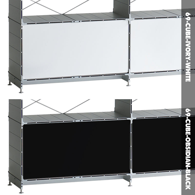 Bauhaus aluminium tv console cube color swatches.