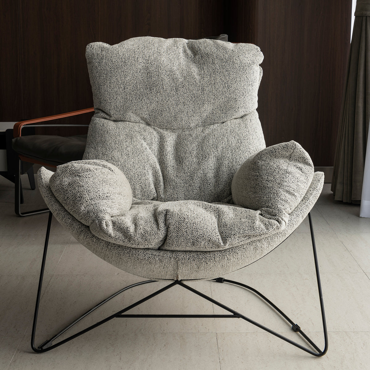 Industrial mixed weave fabric 1 seater sofa chair pomp primary product view.