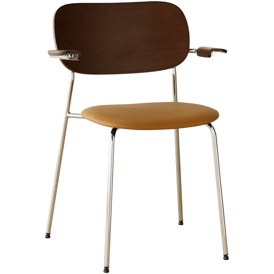 Industrial pu leather dining chair with armrest nika in white background.