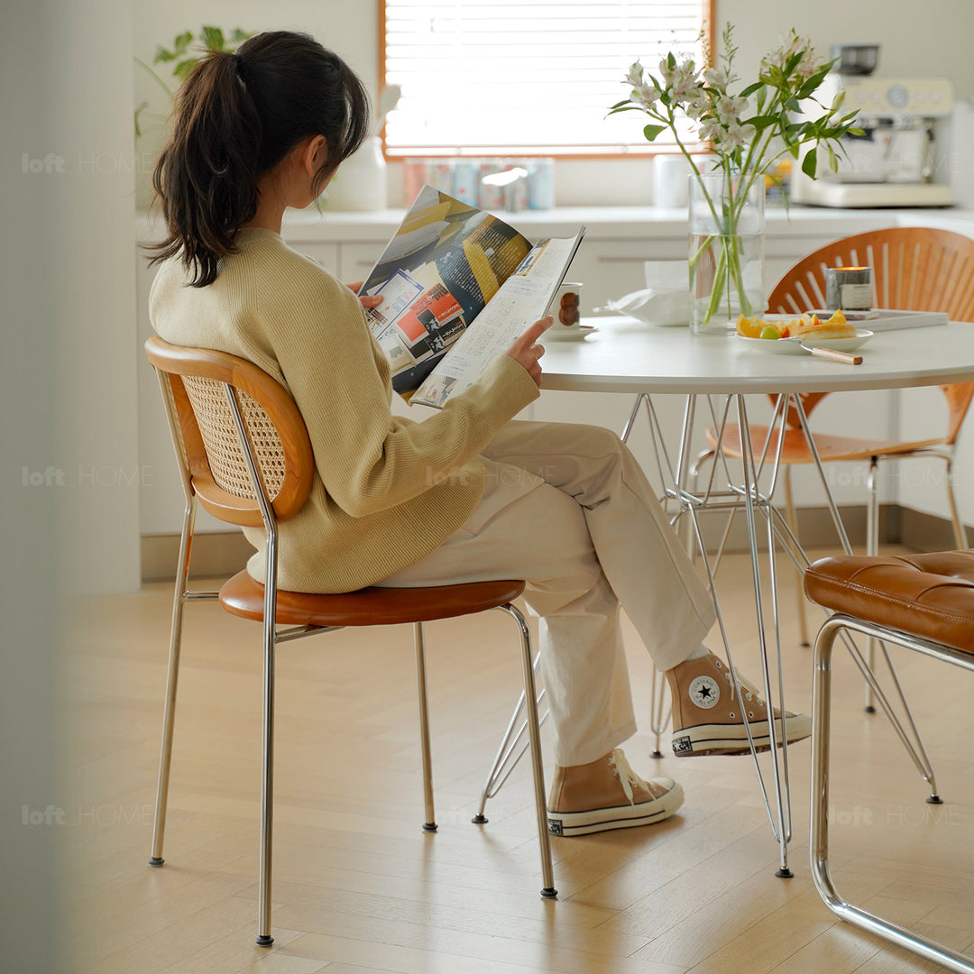 Industrial plywood steel dining table eames in real life style.