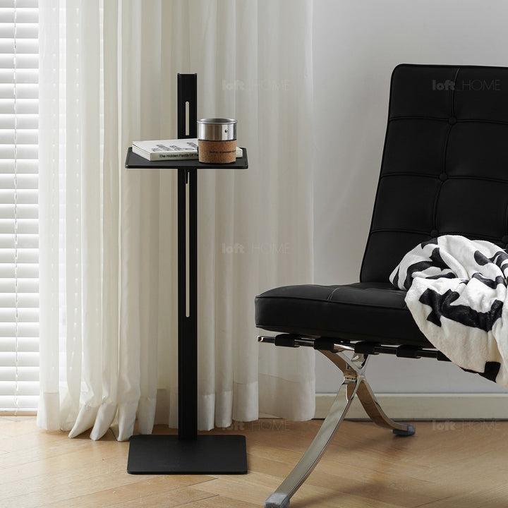 Industrial steel side table string in panoramic view.