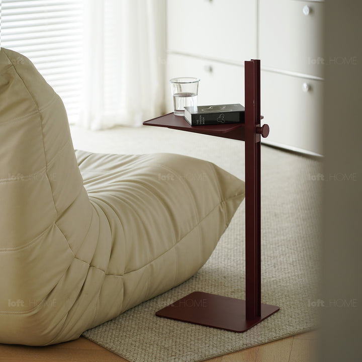Industrial steel side table string in details.