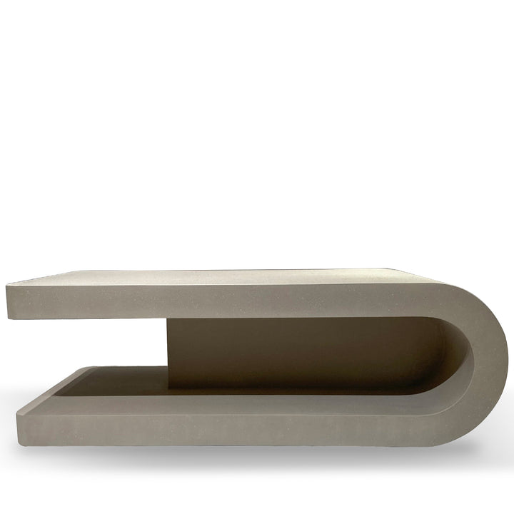 Japandi microcement coffee table flow in white background.