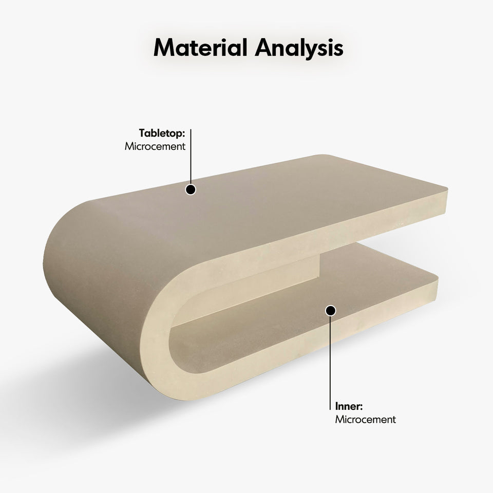Japandi microcement coffee table flow in close up details.