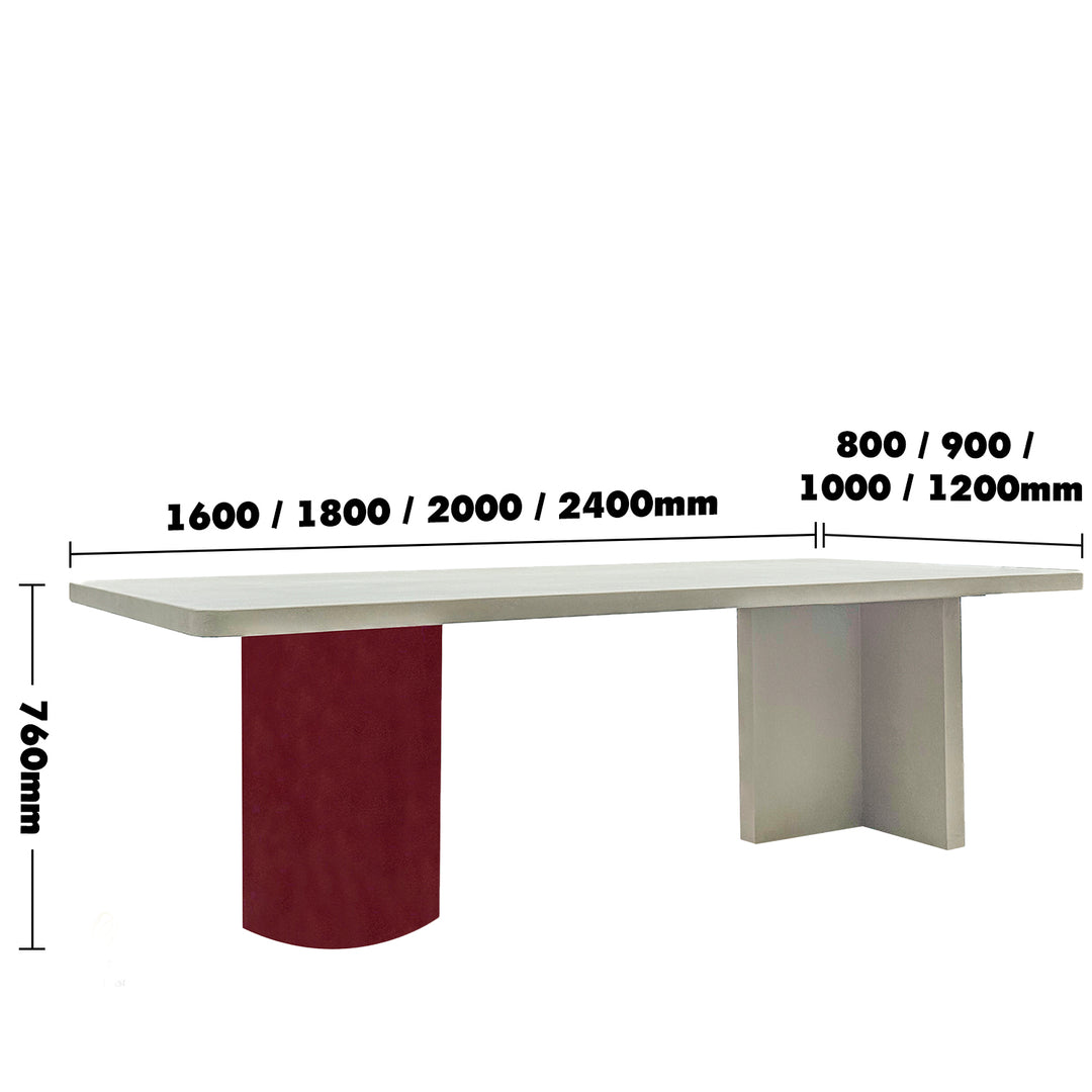 Japandi microcement dining table lavo size charts.