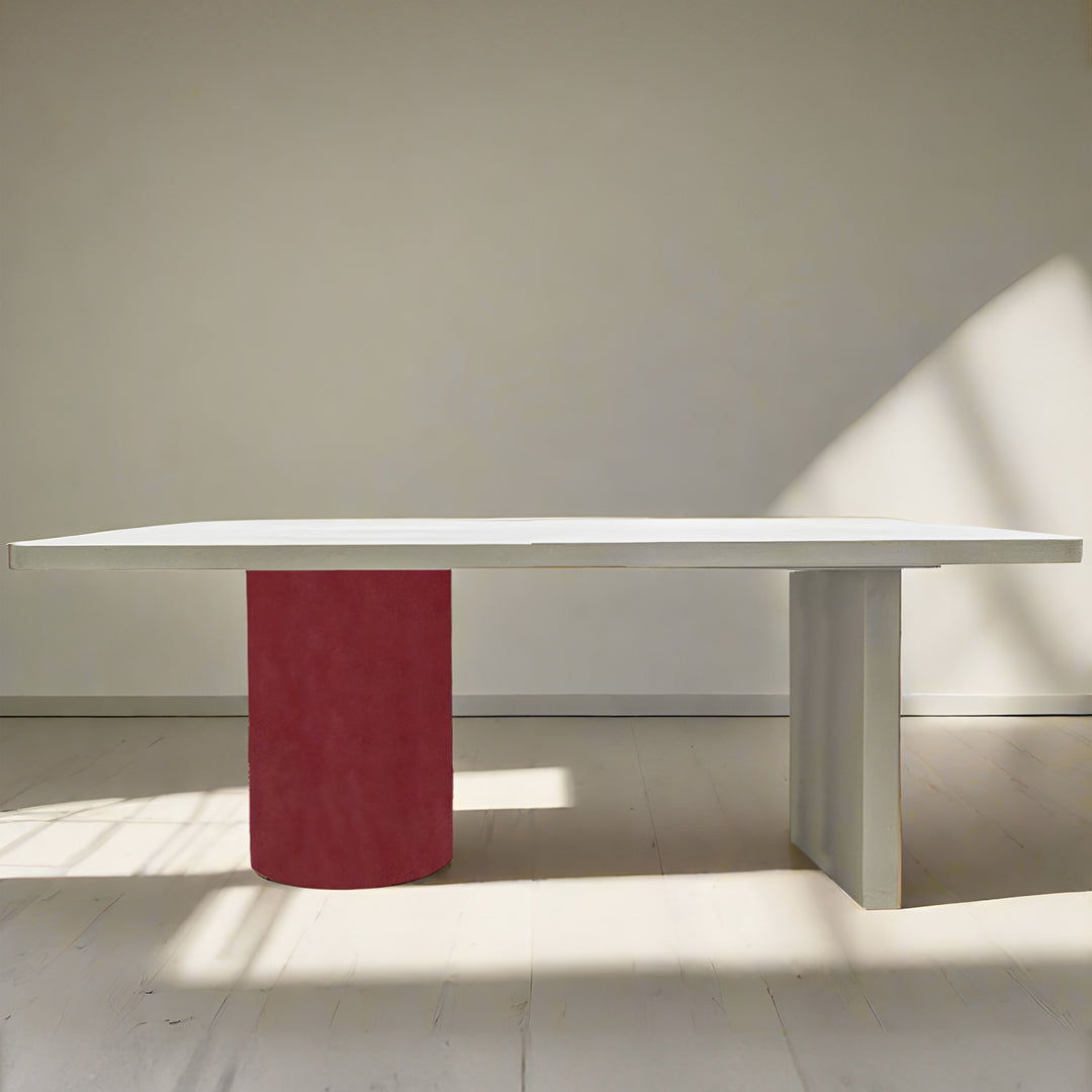 Japandi microcement dining table lavo with context.