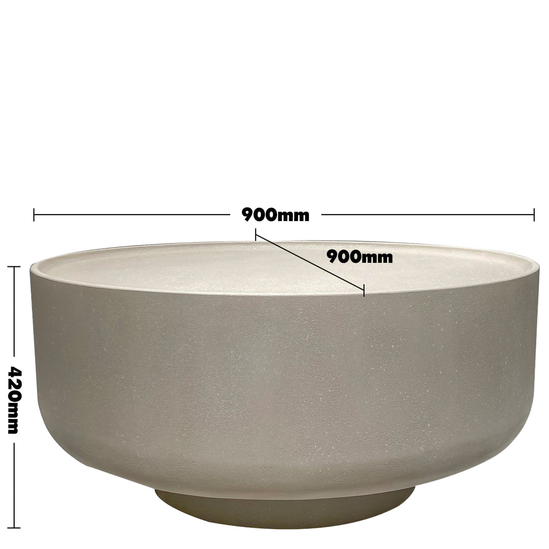 Japandi microcement round coffee table ova size charts.