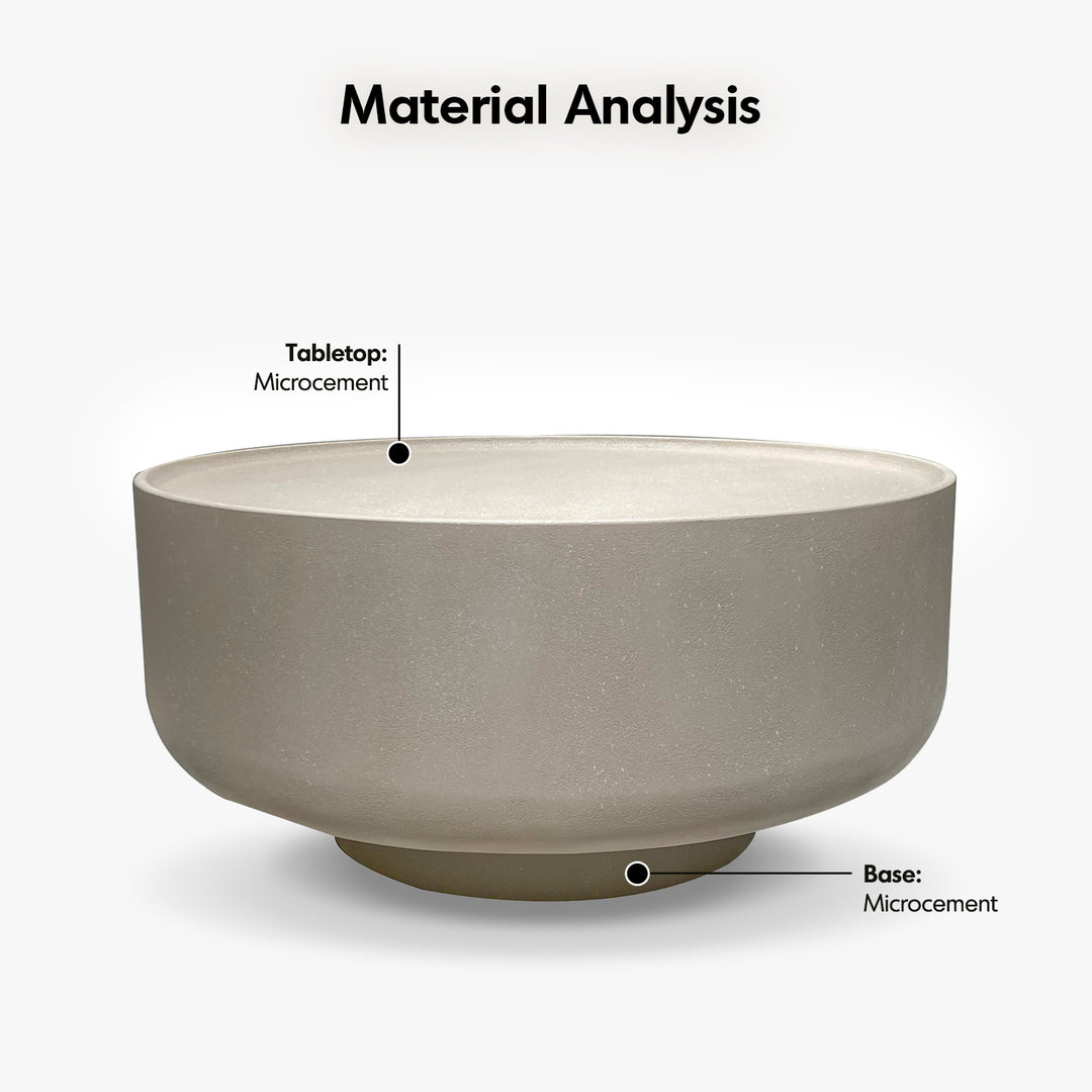 Japandi microcement round coffee table ova with context.