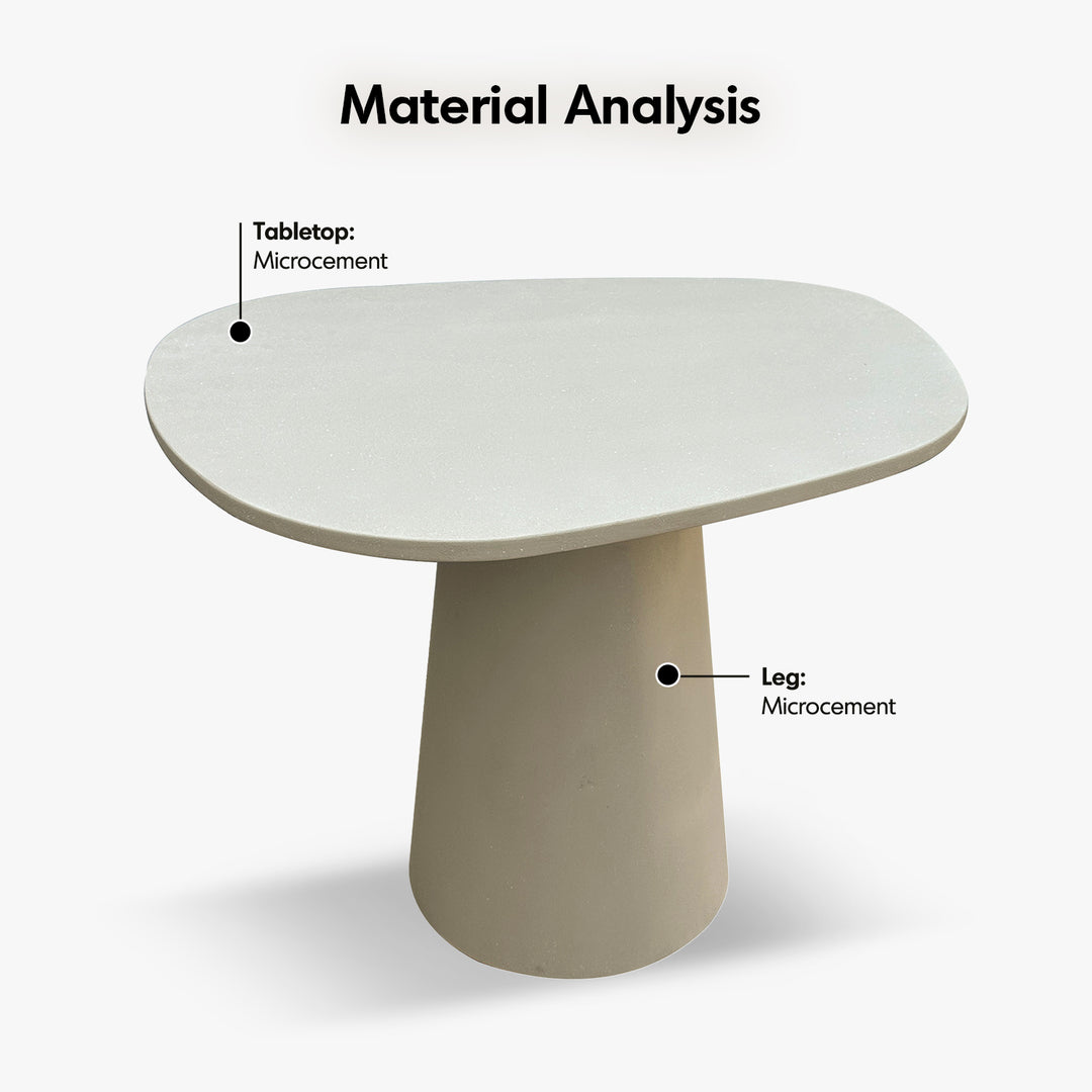 Japandi microcement round dining table voro with context.