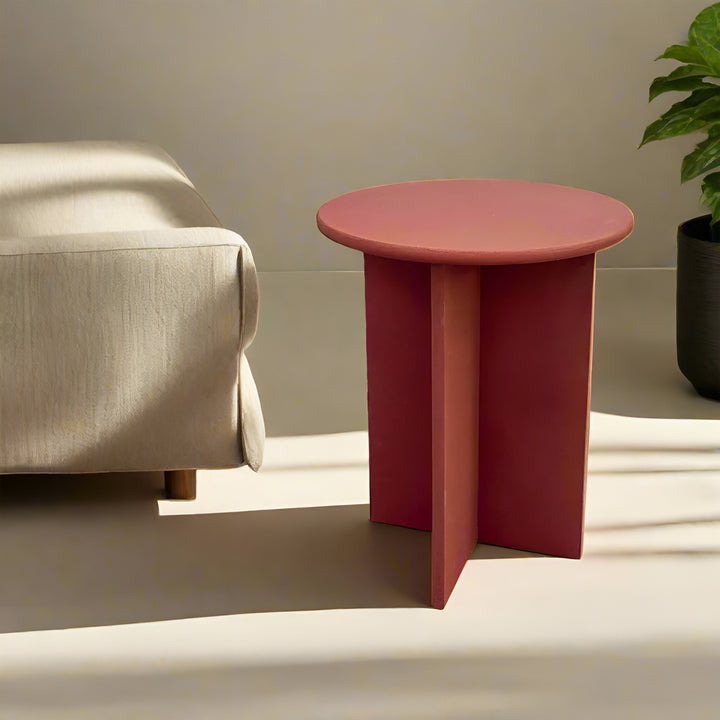 Japandi microcement side table arto in close up details.