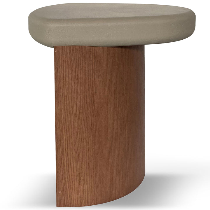 Japandi microcement side table kano in white background.