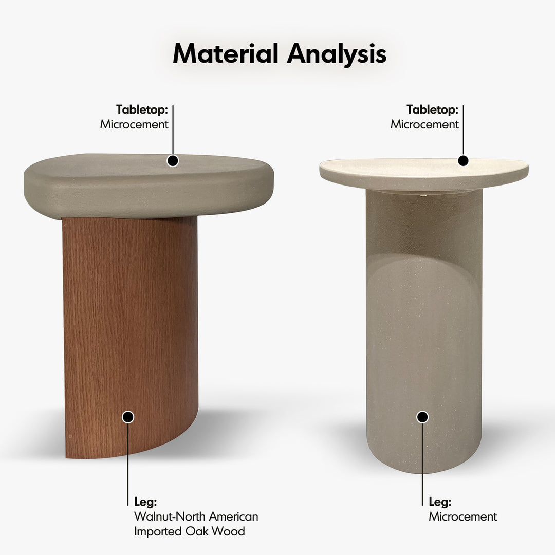 Japandi microcement side table kano in panoramic view.