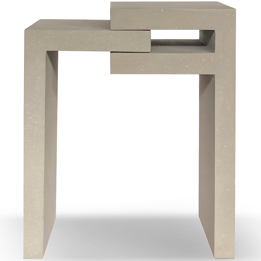 Japandi microcement side table lumo in white background.