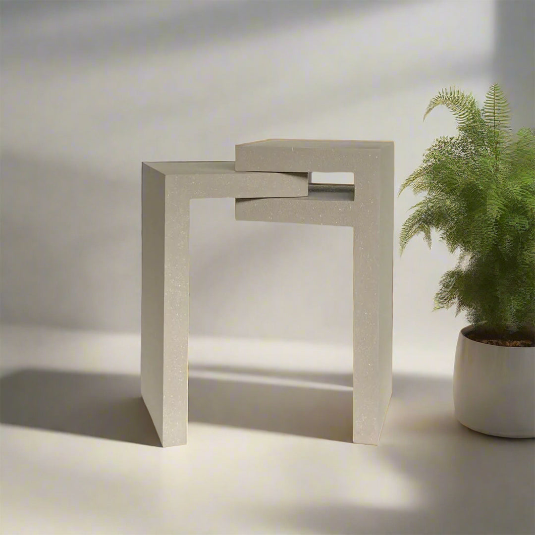 Japandi microcement side table lumo in panoramic view.