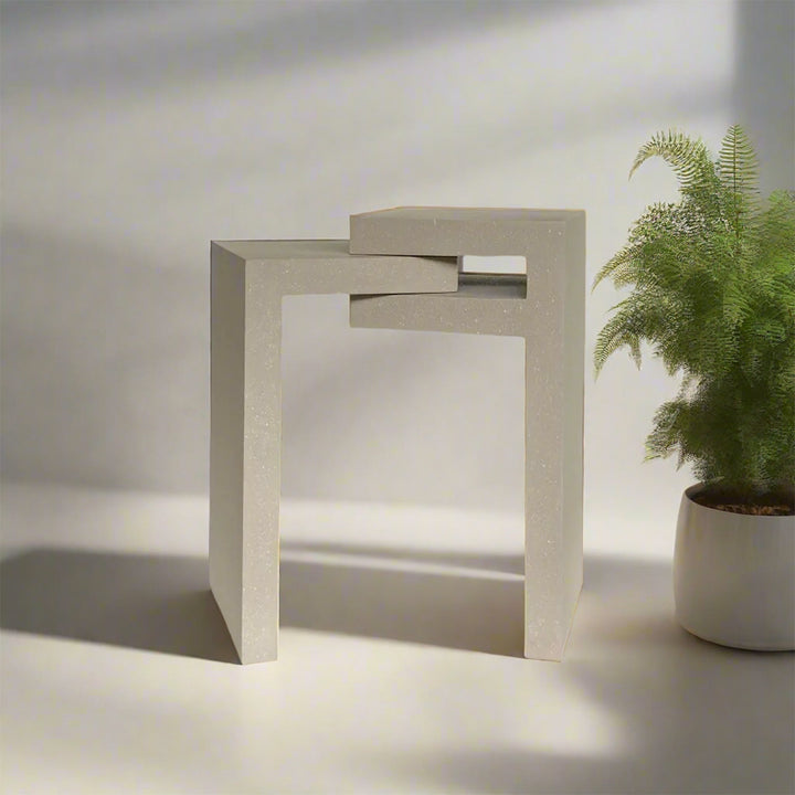 Japandi microcement side table lumo in panoramic view.