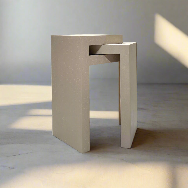 Japandi microcement side table lumo in still life.