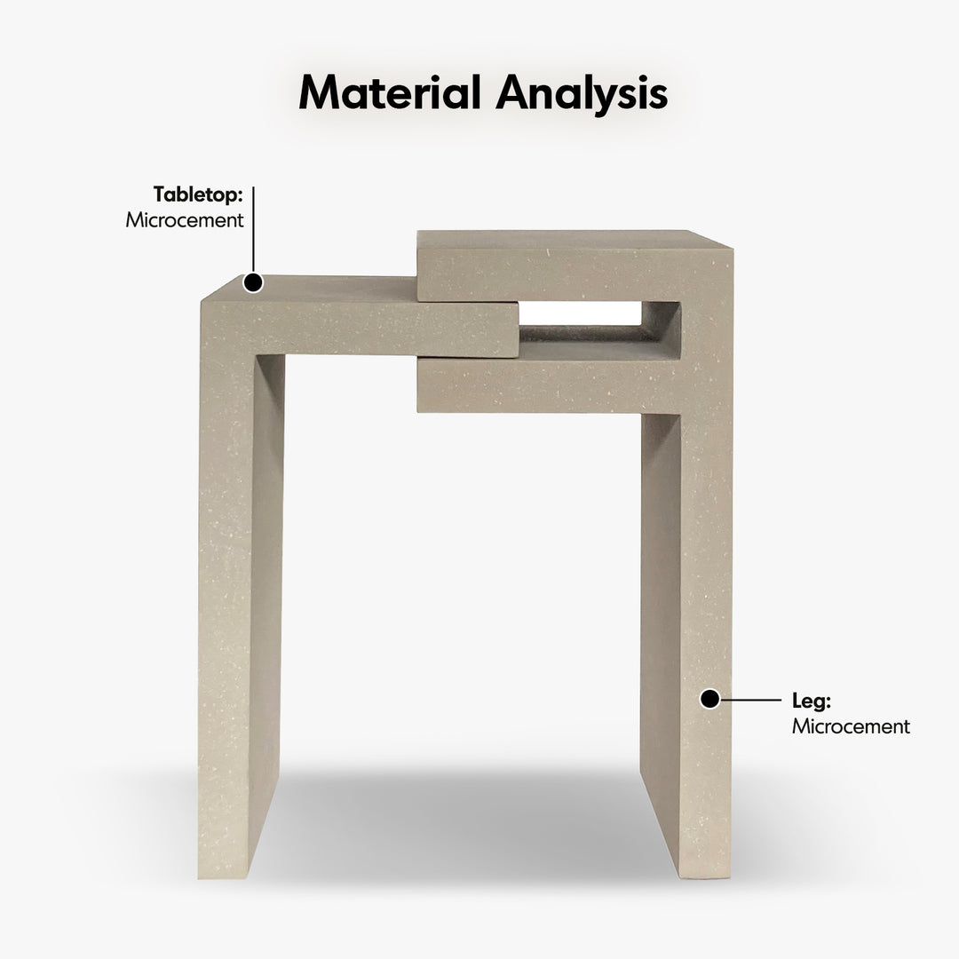 Japandi microcement side table lumo in close up details.