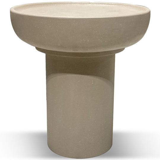 Japandi microcement side table pura in white background.