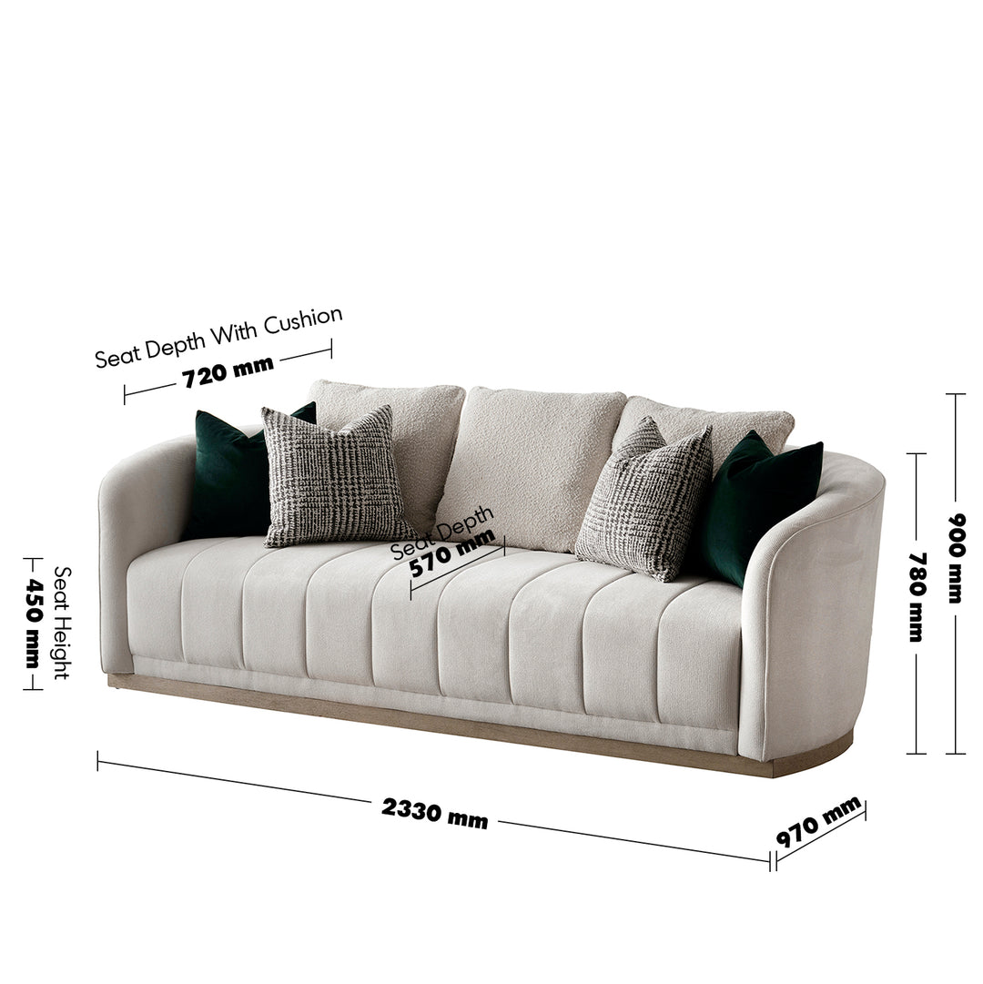 Japandi cotton fabric 3 seater sofa panna size charts.