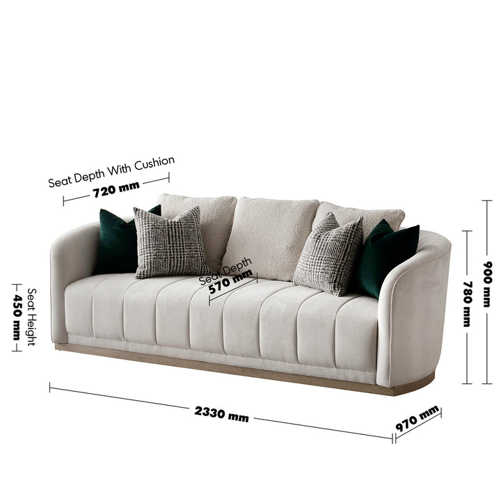 Japandi cotton fabric 3 seater sofa panna size charts.