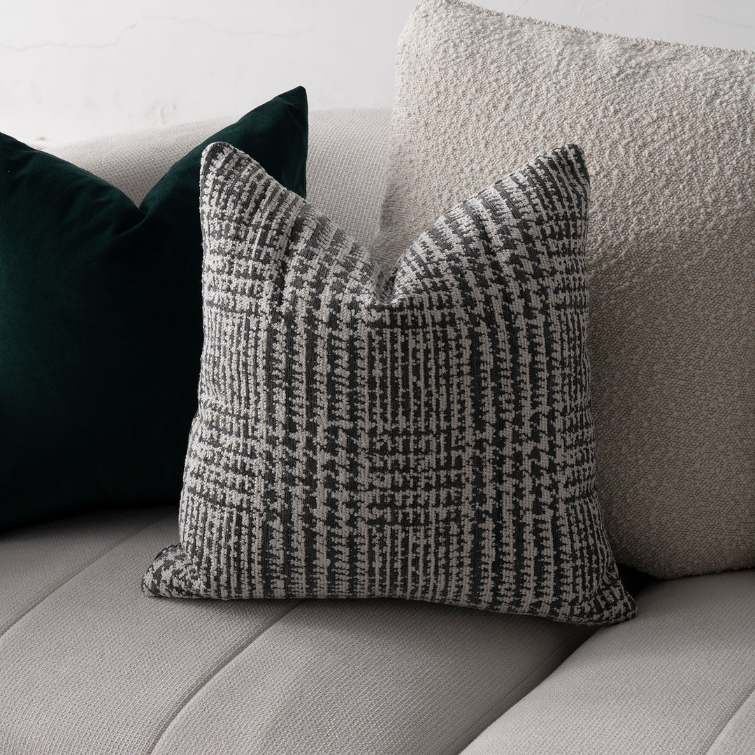 Japandi cotton fabric 3 seater sofa panna with context.