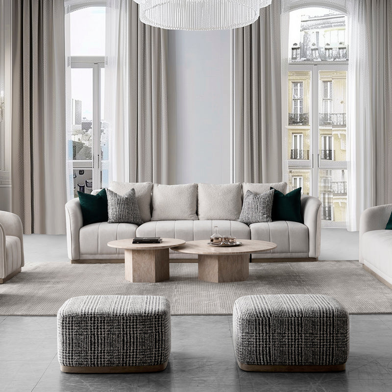Japandi cotton fabric sectional 4 seater sofa panna primary product view.