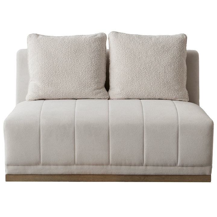 Japandi cotton fabric sectional 4 seater sofa panna in still life.