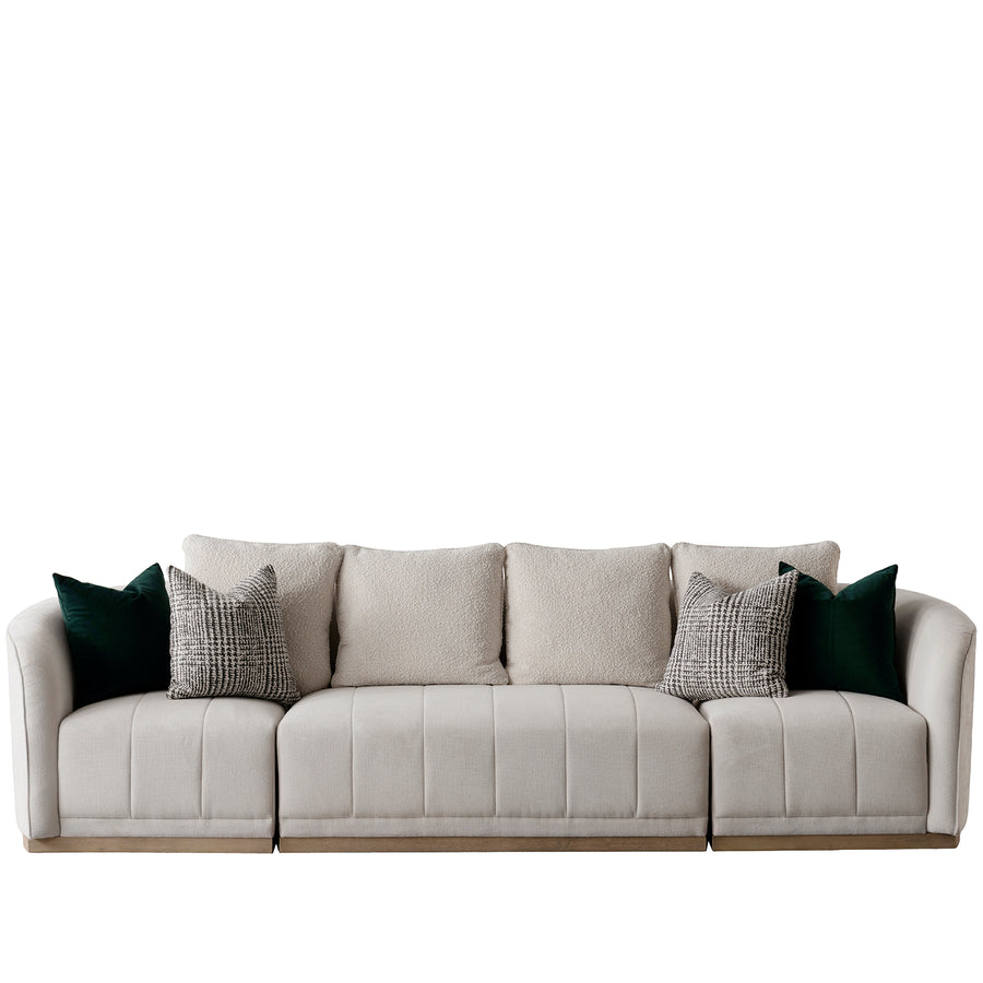 Japandi cotton fabric sectional 4 seater sofa panna in white background.