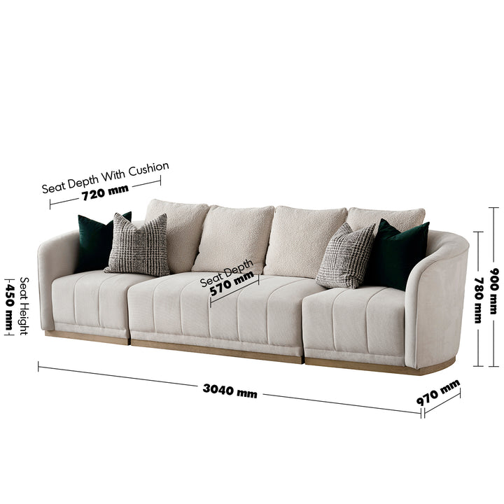 Japandi cotton fabric sectional 4 seater sofa panna size charts.
