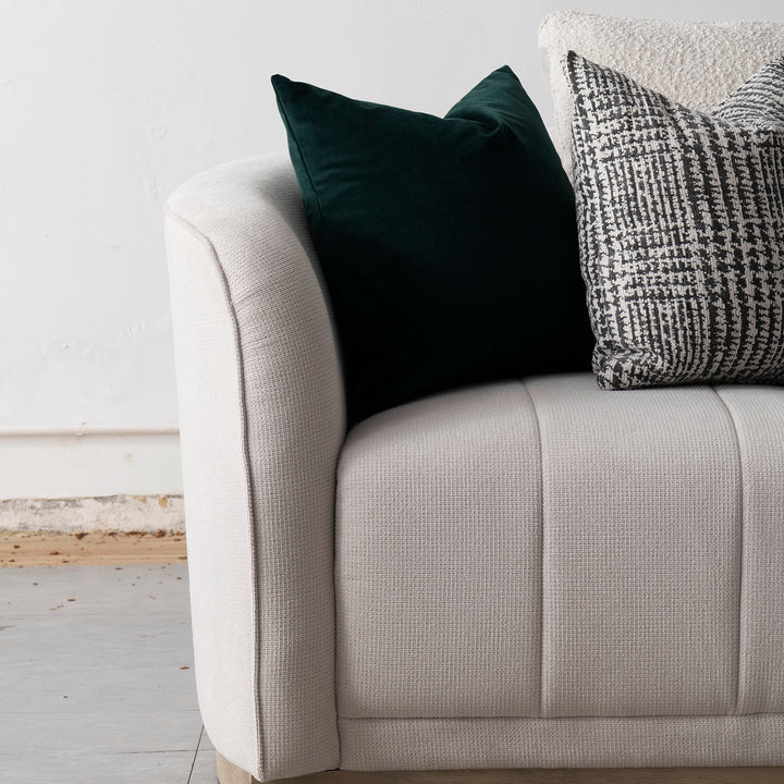Japandi cotton fabric sectional 4 seater sofa panna in real life style.