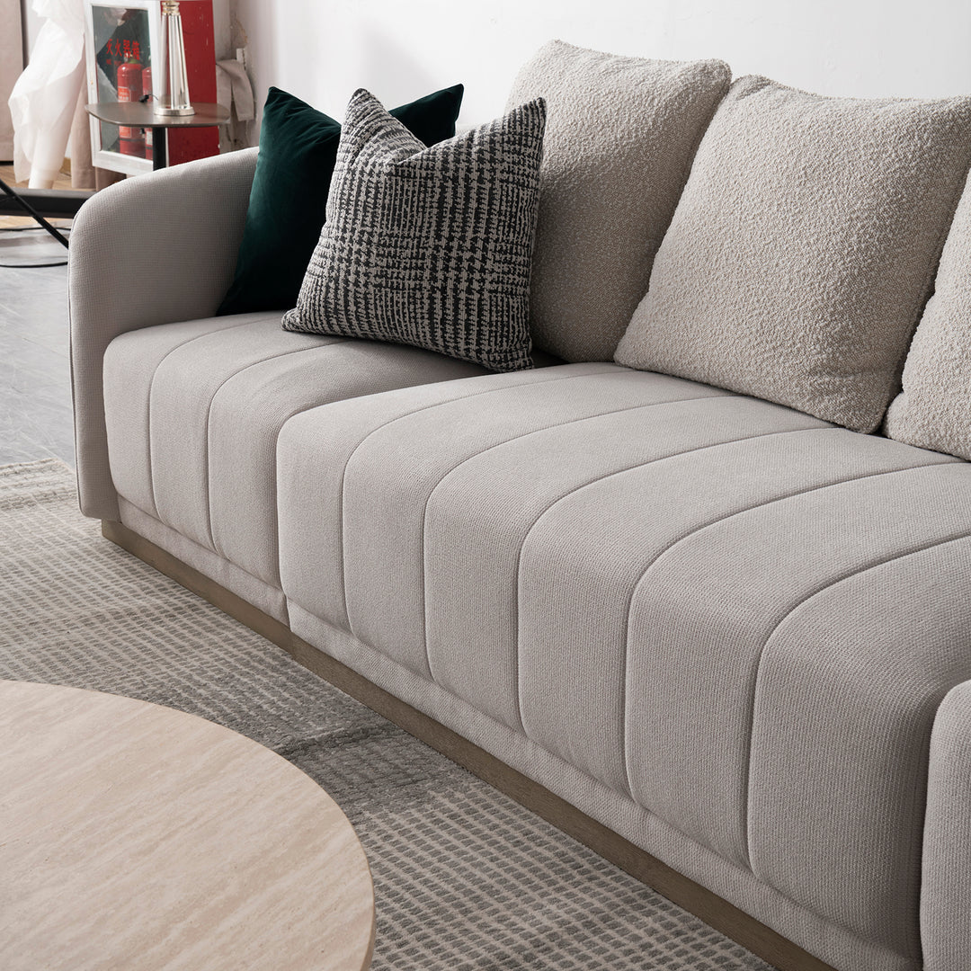 Japandi cotton fabric sectional 4 seater sofa panna in details.