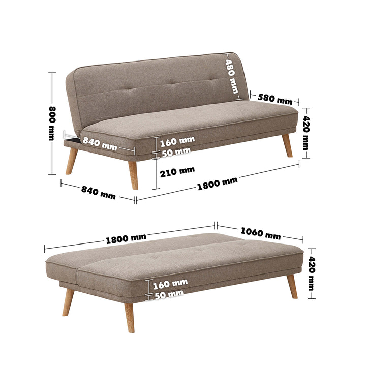 Japandi Fabric Sofa Bed FLEXI Size Chart