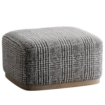 Japandi mixed weave fabric ottoman panna in white background.