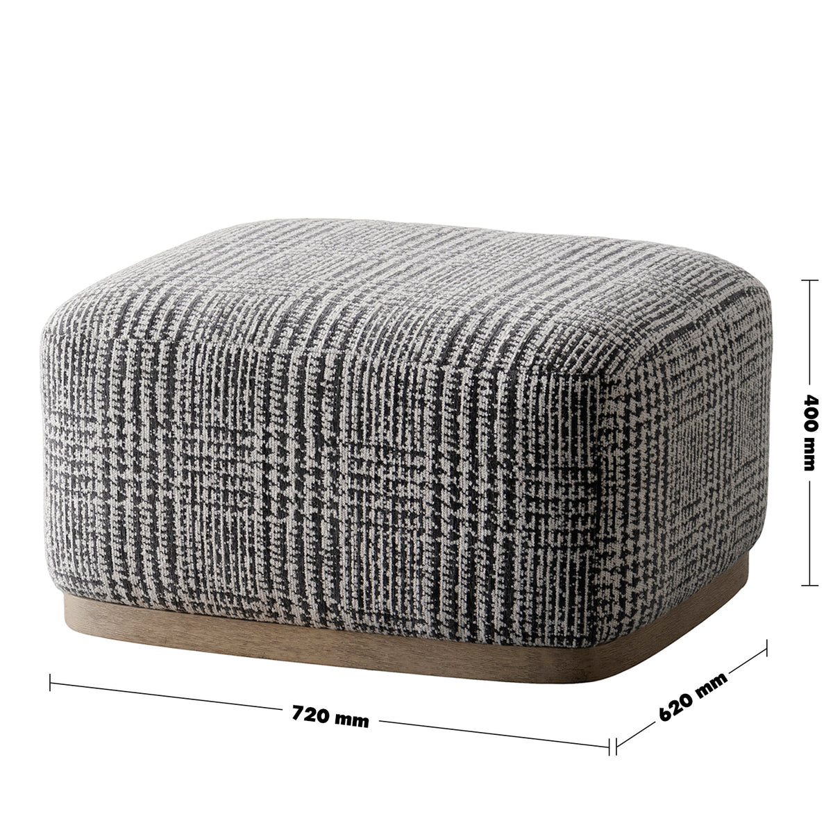 Japandi mixed weave fabric ottoman panna size charts.