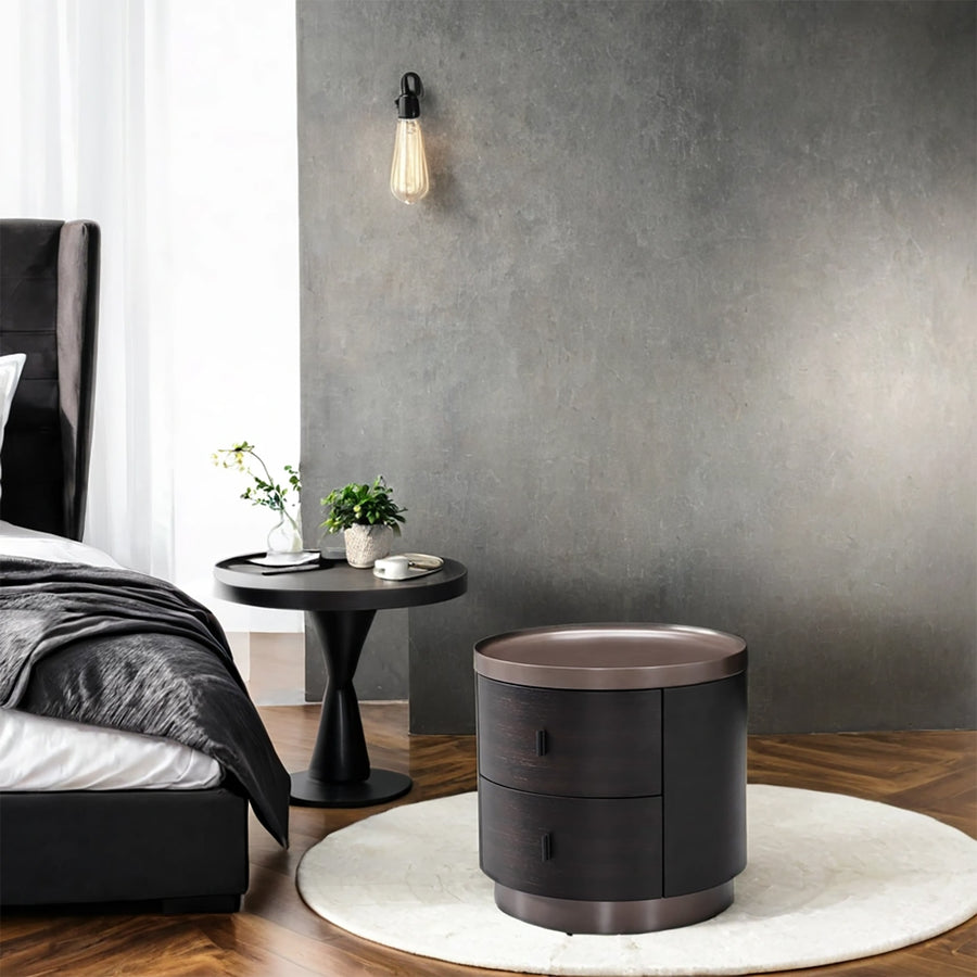 Japandi plywood round side table dusk primary product view.