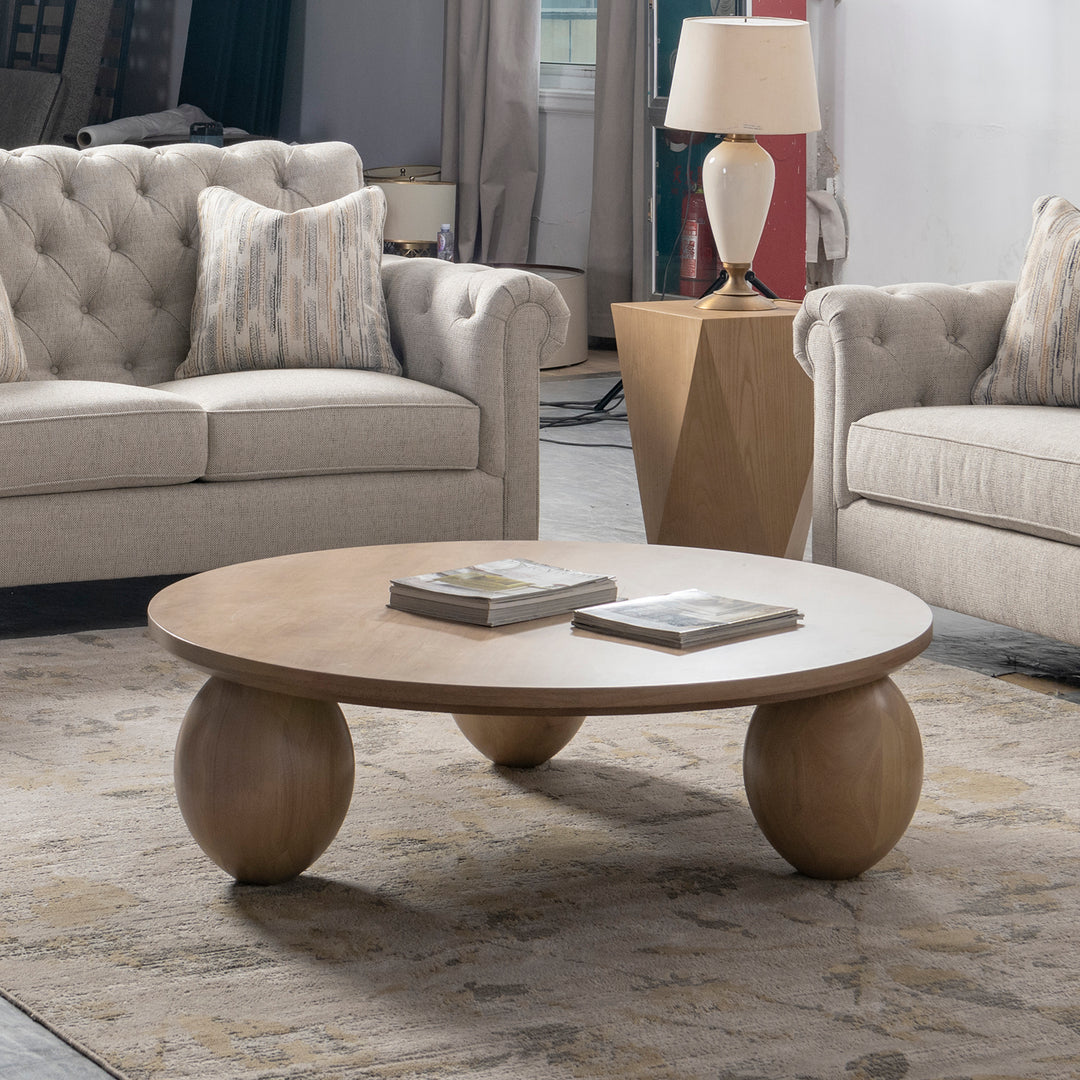Japandi rubber wood coffee table tumbo material variants.