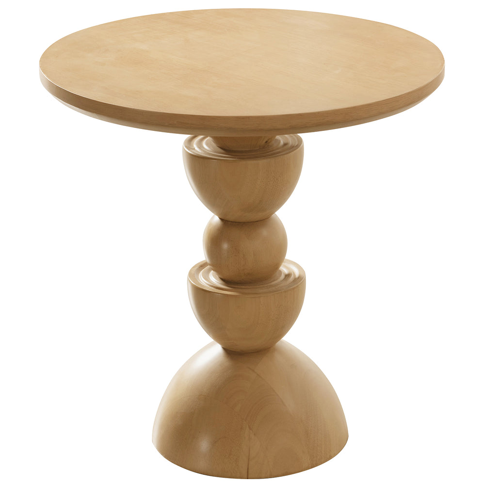 Japandi rubber wood side table tumbo in white background.