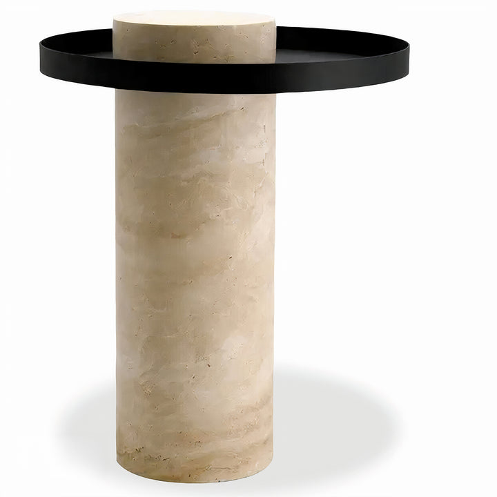 Japandi Travertine Stone Metal Side Table ORBIX
