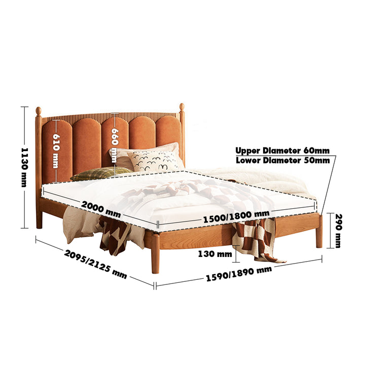 Japandi Wood Bed Frame CHERRY RADIANT Size Chart