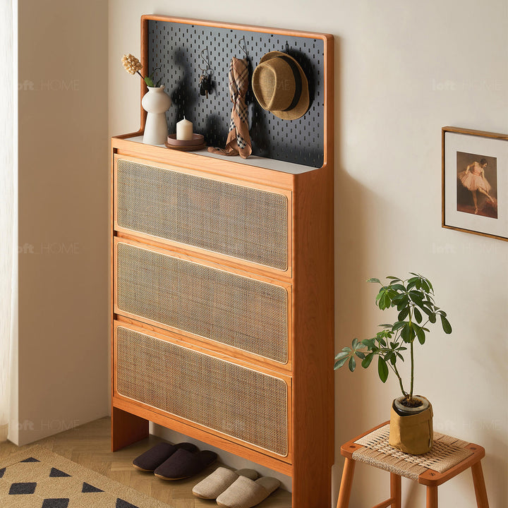 Japandi Wood Shoe Cabinet CHERRY BRAID Detail 4