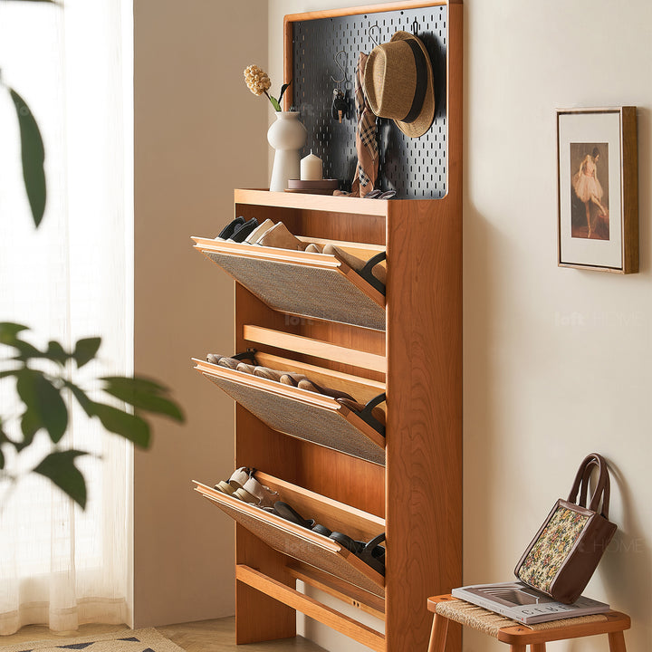 Japandi Wood Shoe Cabinet CHERRY BRAID Detail 6