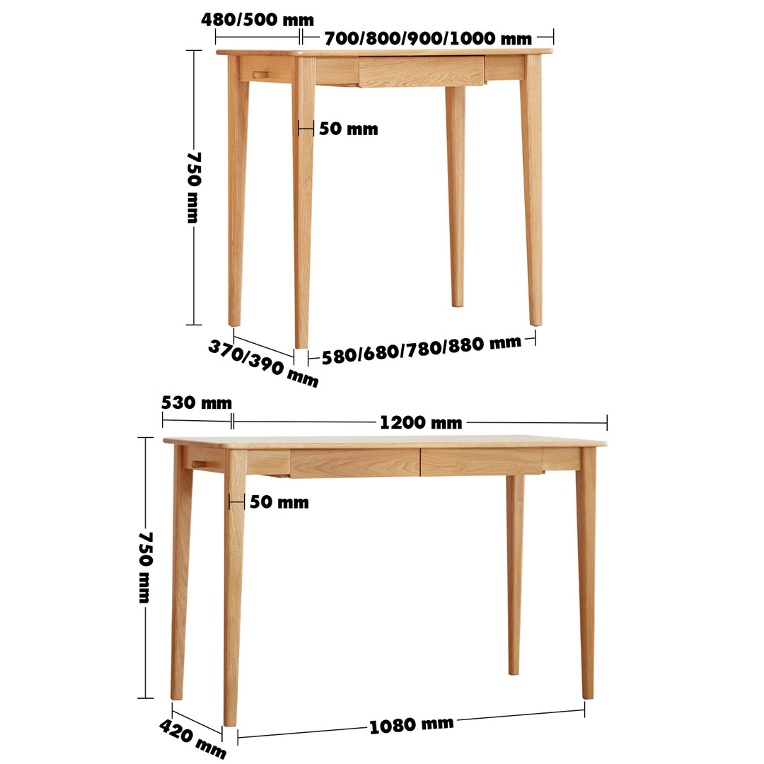 Japandi Wood Study Desk BELLE Size Chart